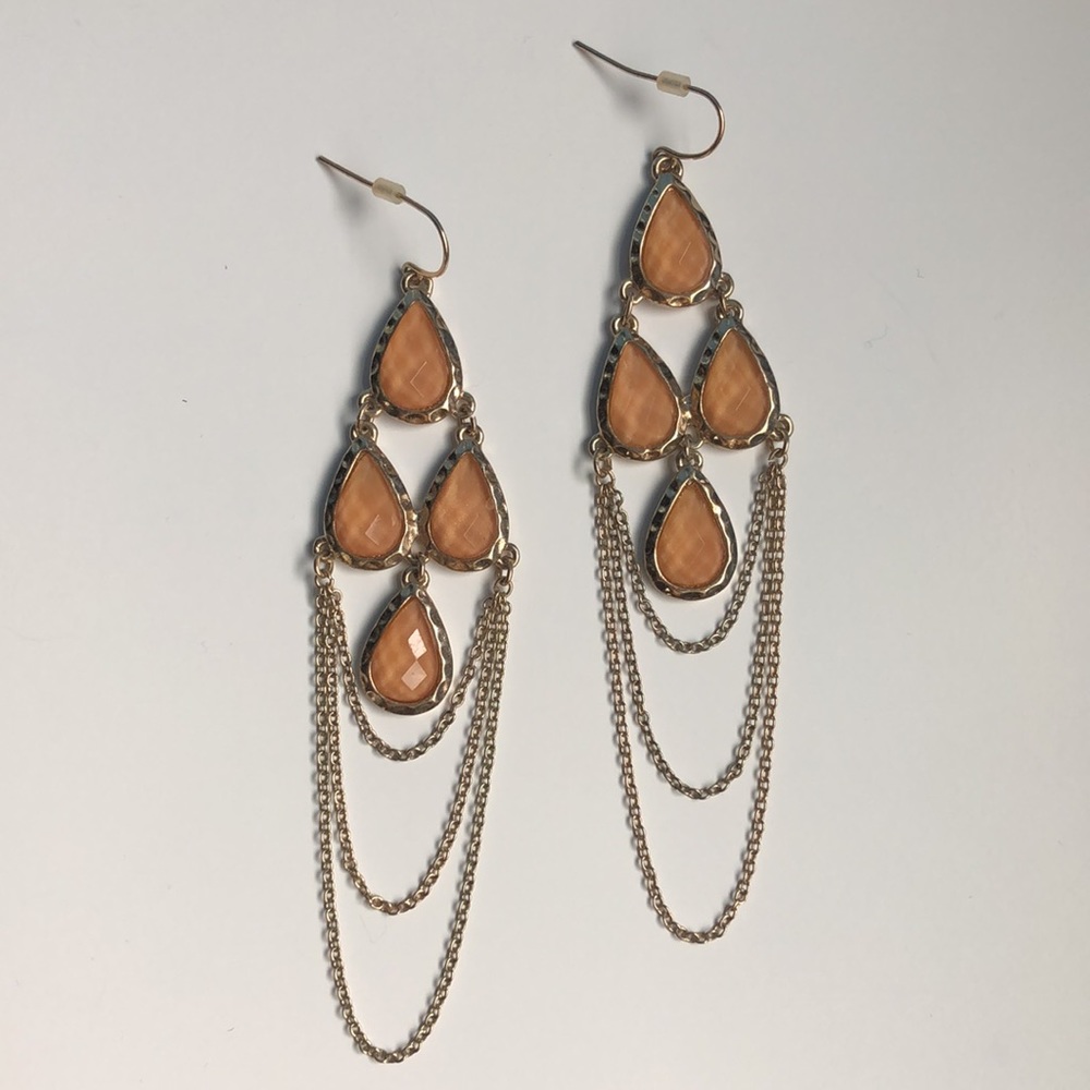 Peach and gold dangle earrings
